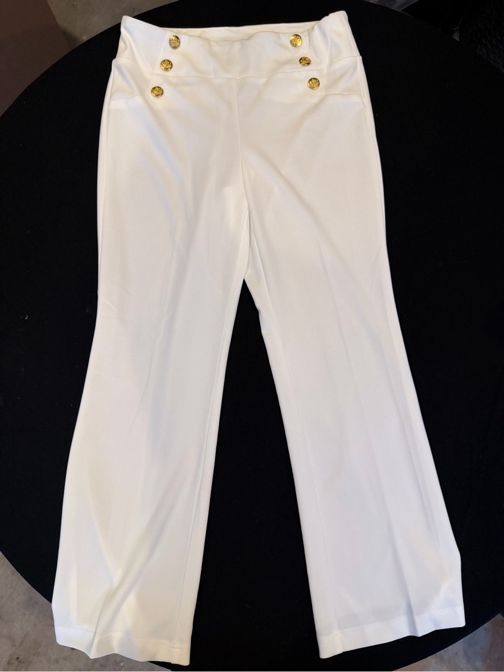 SOHO Apparel White Sailor Pants Gold Buttons Flare Leg Petite Large PL